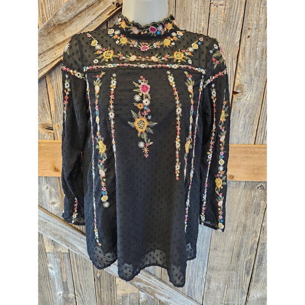 Zara basic size S semi Sheer arms Layered trunk tunic peasant black multi color